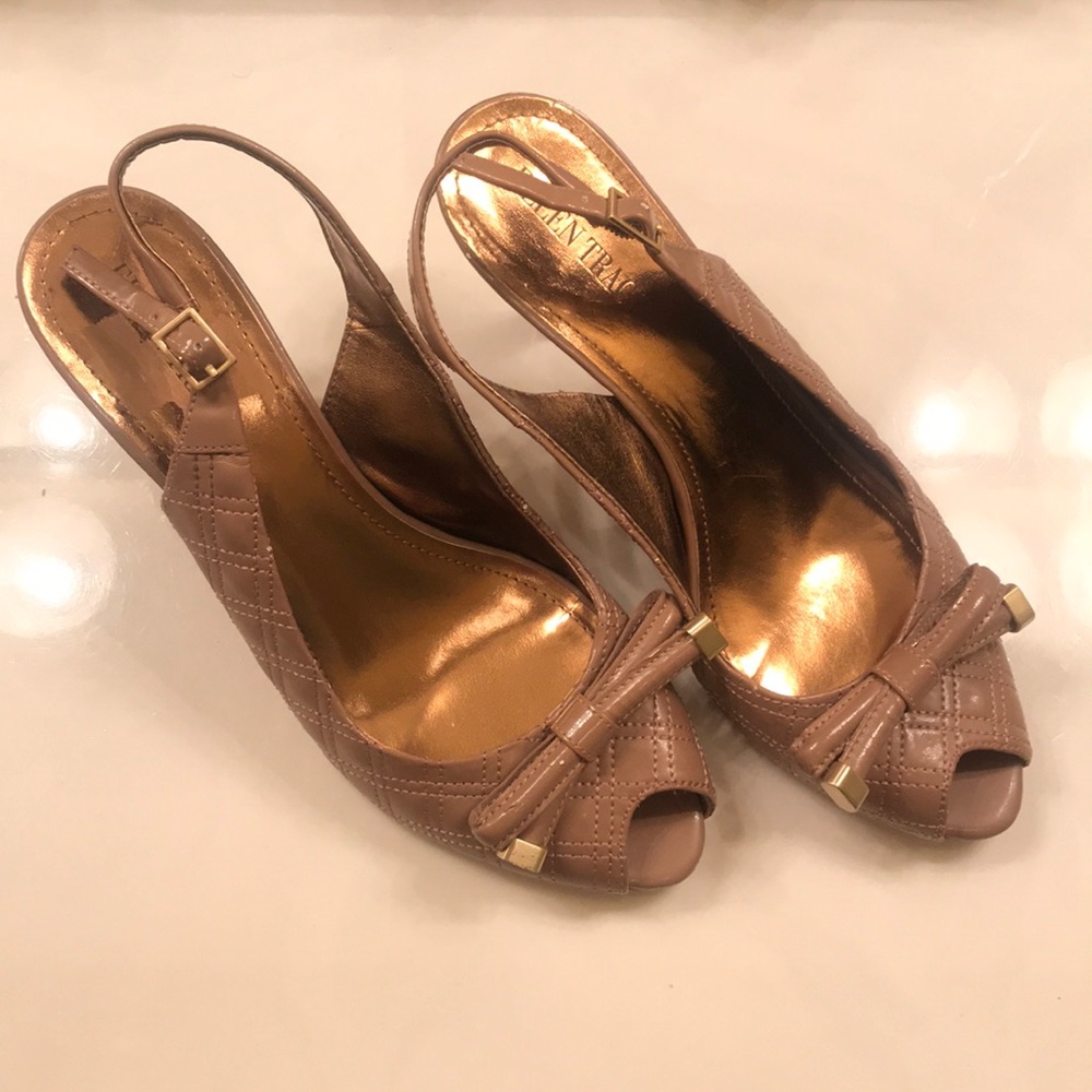 Ellen Tracy Nude Open Toe Slingback Bow Heels